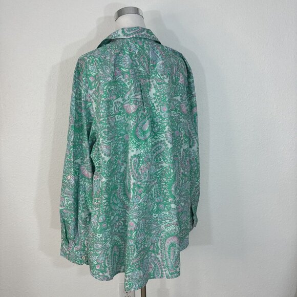 Charter Club Shirt Womens 24W Button Up Top Blouse Roll Sleeves Green Pink NWT - Picture 5 of 16